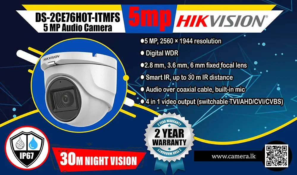 DS 2CE76H0T ITMFS Hikvision 5 MP Audio Fixed Turret Camera