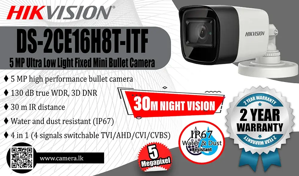 DS-2CE16H8T-ITF - Hikvision 5MP WDR Bullet Camera In Sri Lanka